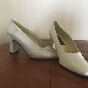 Pearly White and Metallic Pumps